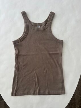 TOTEME Curved Rib Tank Top Dark Taupe Small $130